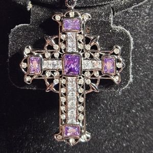 Pave crystal and amethyst stone cross pendant
